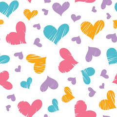 Romantic seamless pattern with heart shape on a white background.
Vector seamless background for Valentine's day, fabric fills, and scrapbook. Surface pattern design 