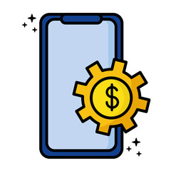 smartphone with dollar symbol in gear icon vector illustration design