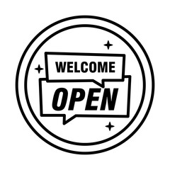 Fototapeta premium reopening lettering in speech bubbles sticker line style icon vector illustration design