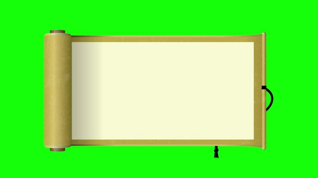 Japanese scroll paper opening animation ( 4K, MP4 ) / gold. For background transparent use.