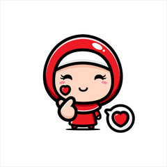 cute girl character design wearing a veil with korean love finger