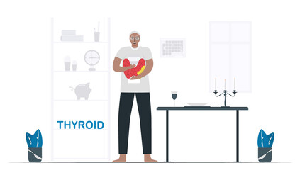 Thyroid awareness month, January. People still lives with thyroid disease. Take care yourself at home. Flat vector illustration isolated on white background.