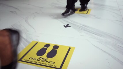 Social Distancing concept, People wearing Face mask standing distance of 1 meter from other people keep distance protect from COVID-19 viruses, Social Distancing Floor Sticker 
