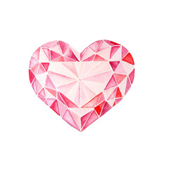 Pink diamond heart for Valentine's Day in watercolor