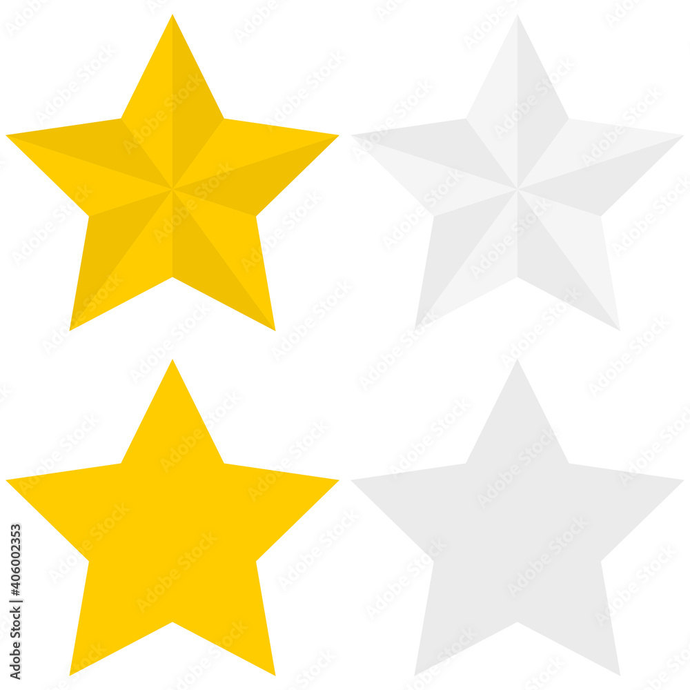 Poster set of two variants of gold and silver flat star icons isolated on a white background. vector illust