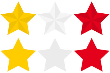 Obraz premium Set of three variants of gold, silver and red flat star icons isolated on a white background. Vector illustration.