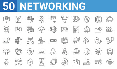 set of 50 networking web icons. outline thin line icons such as cloud server,internet connection,wlan,cloud,email security,bot,airpods,wireless connection. vector illustration