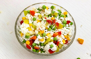 Frozen vegetables with rice. Vegetable mixture. Freezing.