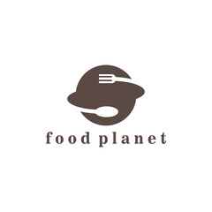 planet logo symbol restaurant illustration cutlery design vector