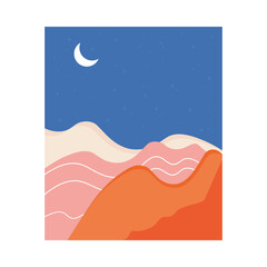 abstract landscape colorful scene with crescent moon vector illustration design
