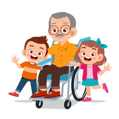happy cute kids with grandparent vector illustration