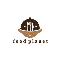 planet logo symbol restaurant illustration cutlery design vector