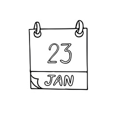 calendar hand drawn in doodle style. January 23. National Handwriting Day, date. icon, sticker, element, design. planning, business holiday