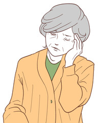 頭痛に悩む高齢者（シンプルカラー）