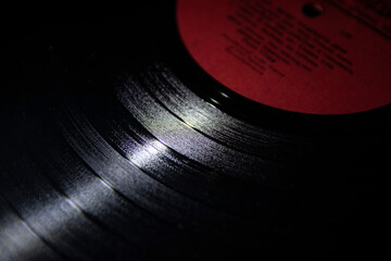 Close-up abstraction, retro wallpaper, old vinyl records. Music of the last century.