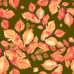 Naklejka na ściany i meble Watercolor bright leaves seamless pattern