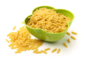 Italian pasta (Gomiti Rigati) on white background