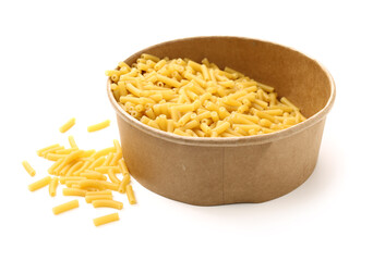 Italian pasta (Gomiti Rigati) on white background