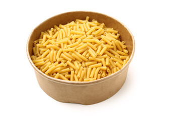 Italian pasta (Gomiti Rigati) on white background