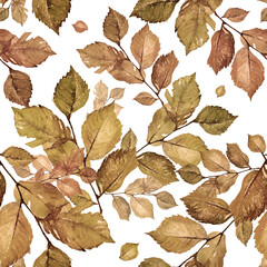 Watercolor bright leaves seamless pattern