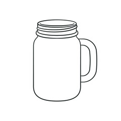 Glass mason jar mug outline line art clip art template. Simple flat vector illustration design.