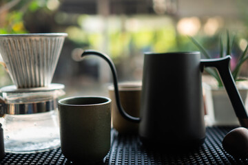 Empty jug preparing brew coffee outdoor