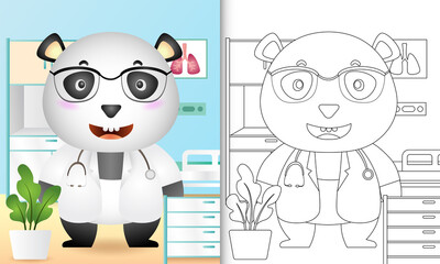 coloring book for kids with a cute panda doctor character illustration