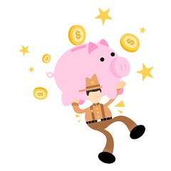 america cowboy pick pig bank money dollar economy cartoon doodle flat design style vector illustration