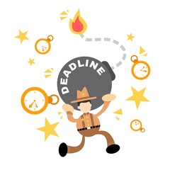 america cowboy run for time bomb deadline cartoon doodle vector illustration flat design style