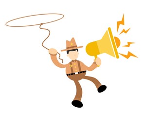 cowboy america and megaphone speaker loud sound cartoon doodle flat design style vector illustration