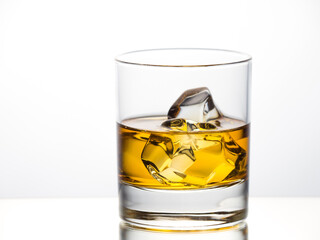Whisky on the rocks on white background