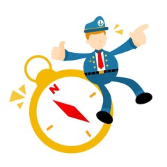 sailor captain navy and gold compass exploration cartoon doodle flat design style vector illustration