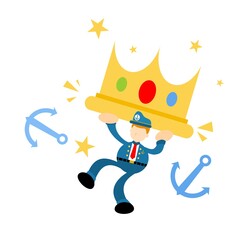sailor captain navy pick king crown cartoon doodle flat design style vector illustration