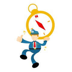 sailor captain navy and gold compass exploration cartoon doodle flat design style vector illustration