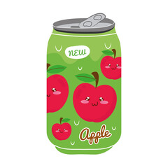 apple juice fruit can with kawaii characters vector illustration design