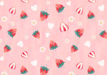 水彩風の苺パターン