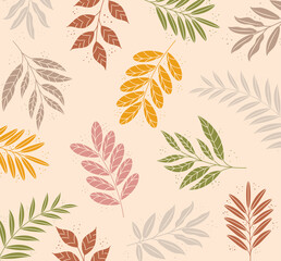leafs plants boho style pattern background vector illustration design
