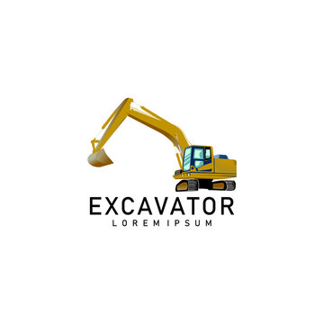 Excavator heavy equipment template vector for construction company. Excavator silhouette template vector. Creative excavator illustration for designs template. Excavator logo on a white background