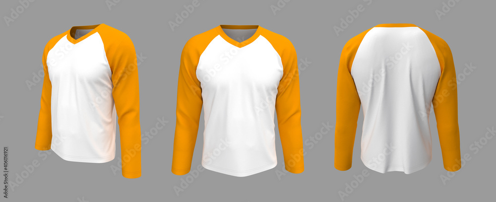 Poster Long-sleeves raglan t-shirt mockup, 3d illustration, 3d rendering