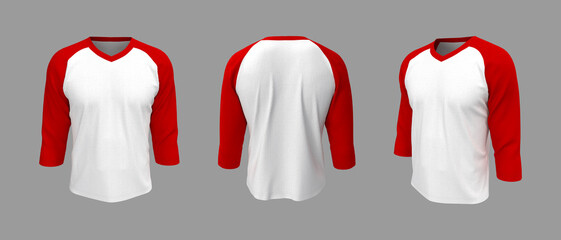Long-sleeves raglan t-shirt mockup, 3d illustration, 3d rendering