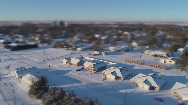 Aerial of Snowy Town Houses