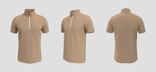 Blank tracktop shirt mockup, track front, side and back view, 3d illustration, 3d rendering