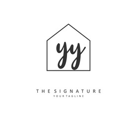 YY Initial letter handwriting and signature logo. A concept handwriting initial logo with template element.