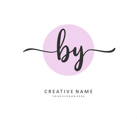 BY Initial letter handwriting and signature logo. A concept handwriting initial logo with template element.