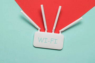 Wi-Fi router on the background depicting the propagation of the signal.