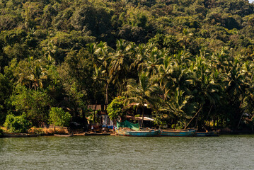 Landscape and Interiors from a boathouse drive in Charpora Goa. Exotic tourism in Goa.