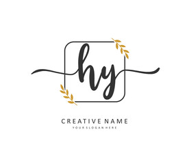 HY Initial letter handwriting and signature logo. A concept handwriting initial logo with template element.