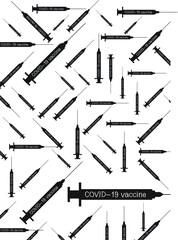 Illustrated scattered COVID-19 Vaccine syringes for a background.