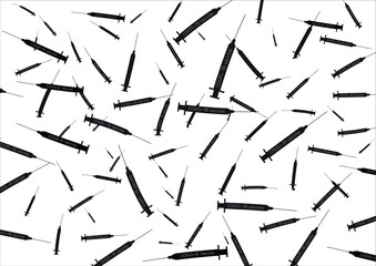 Illustrated scattered COVID-19 Vaccine syringes as the world is developing vaccines to fight the deadly Coronavirus.