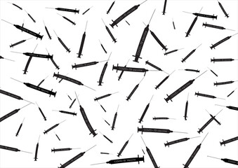 Illustrated scattered COVID-19 Vaccine syringes as the world is developing vaccines to fight the deadly Coronavirus.